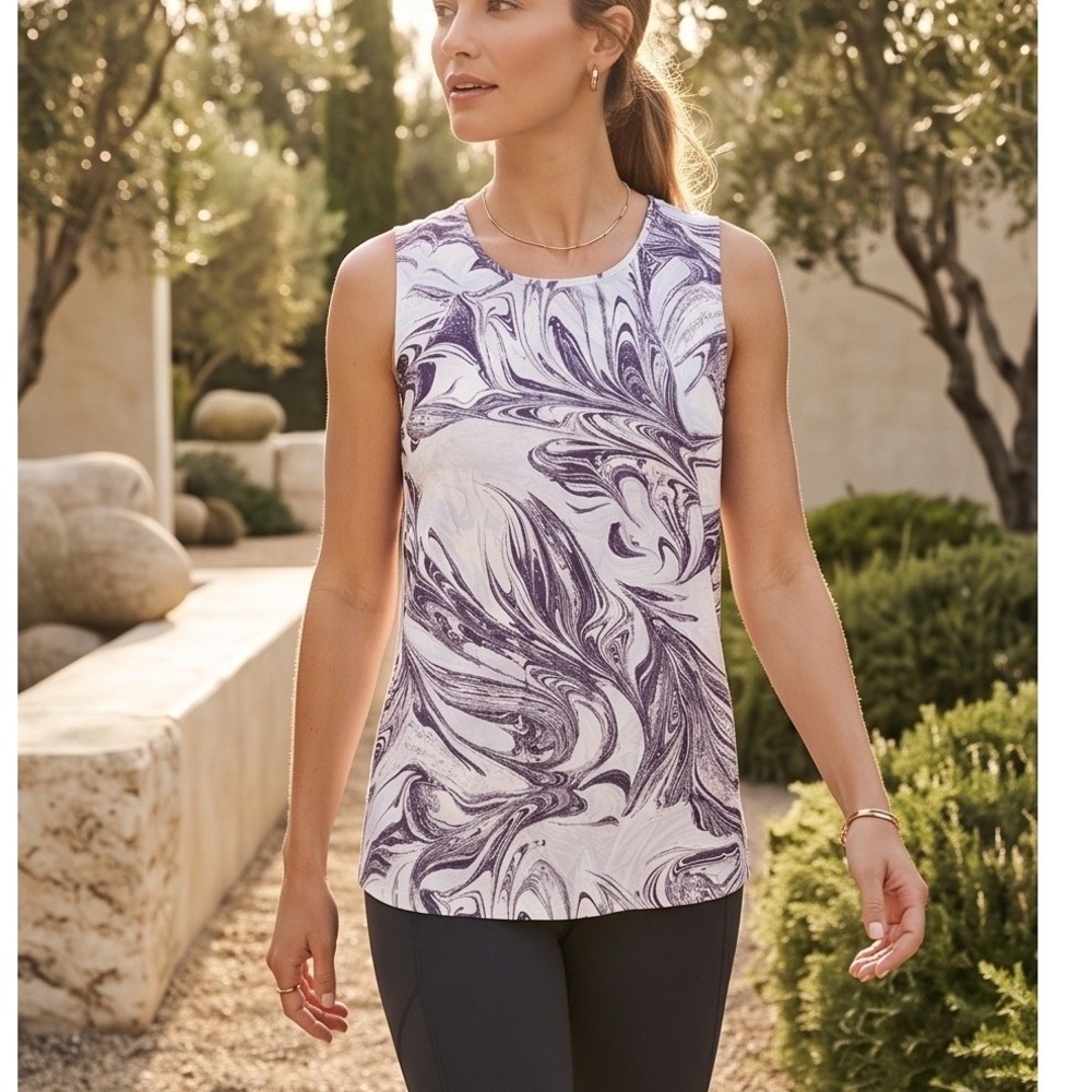 Athleta M Refined Zephyr Tank Top Womens‎ Medium Purple Marble Swirl Sleeveless